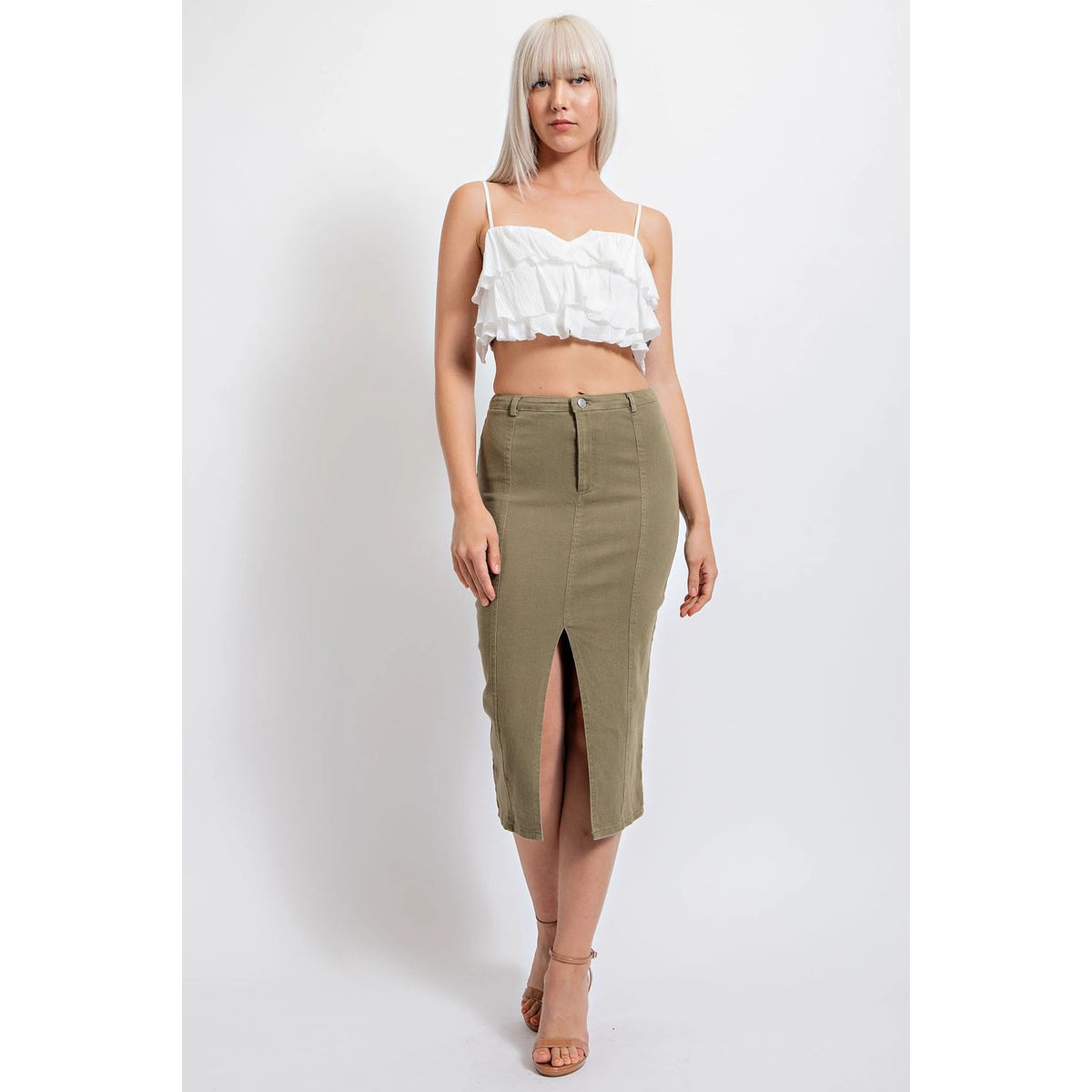 Front Slit Denim Skirt