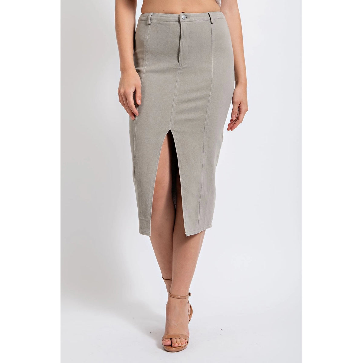 Front Slit Denim Skirt