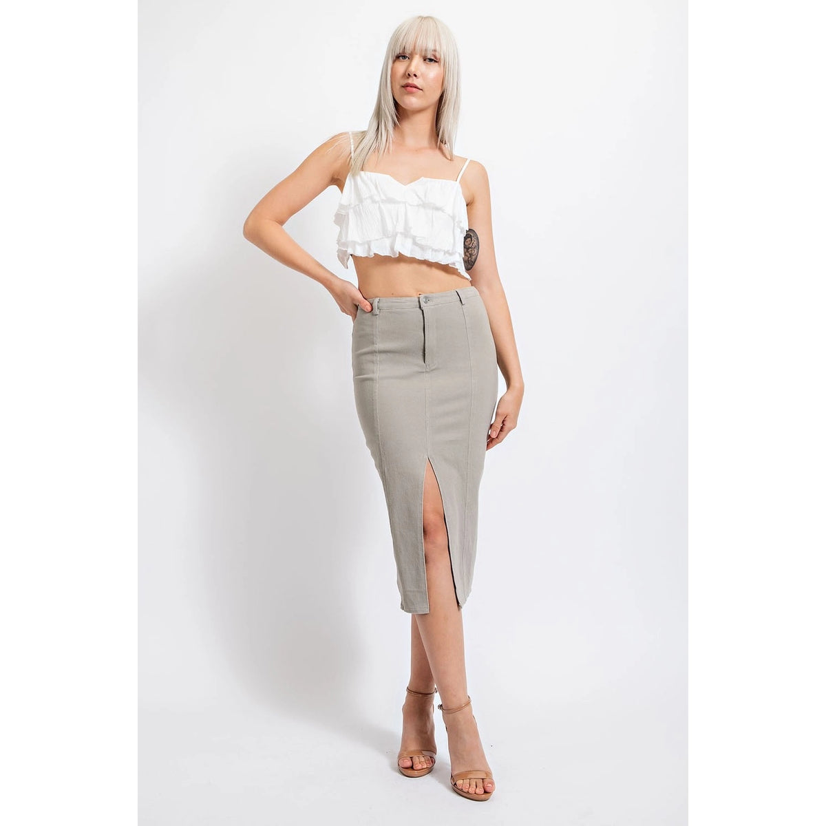 Front Slit Denim Skirt