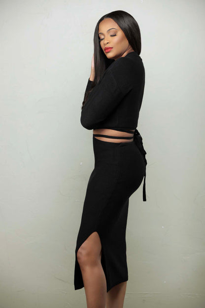 Black Waist Tie Sweater